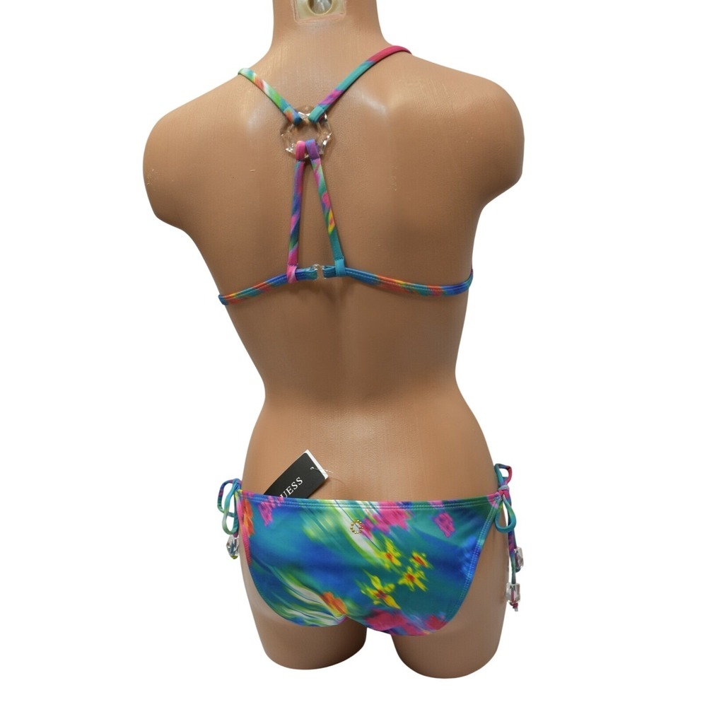 Guess Womens Multicolor Tropical Floral Ruffle Triangle Bikini Set Blue New - Picture 11 of 11
